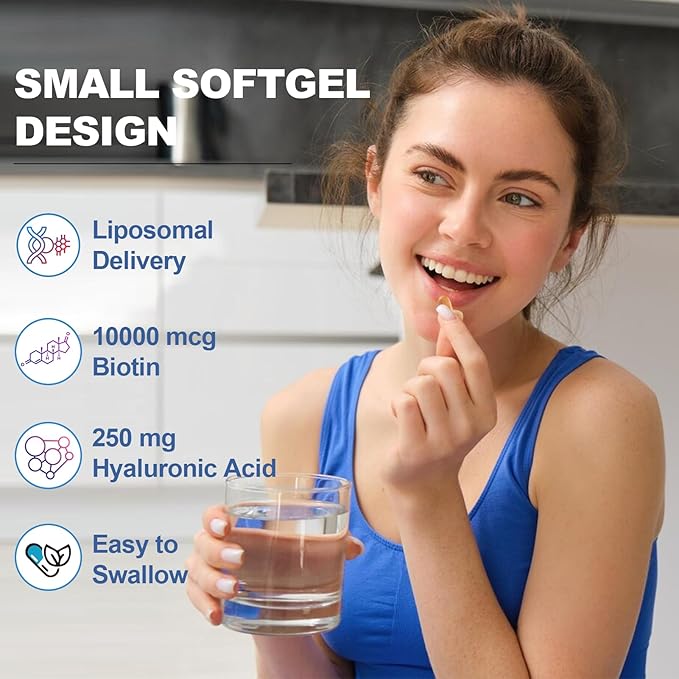 Hyaluronic Acid Supplements - Advanced Skin Hydration & Joint Support with 250 mg Hyaluronic Acid, Vitamin C, Collagen, and 10000 mcg Biotin - Anti-Aging, Skin, Supplement - 60 Vegan Capsules