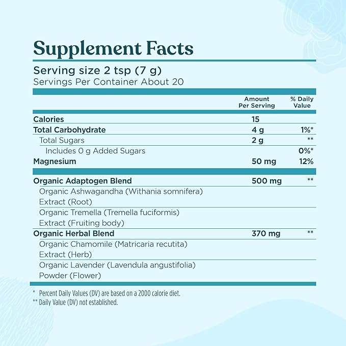Four Sigmatic Calm Super Powder | Organic Superfood Powder with Magnesium Citrate, Organic Chamomile Extract, and Tremella Mushroom Extract | Blueberry Drink Mix (4.94 oz.)