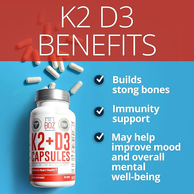 Dr. Boz - K2+D3 Capsules [66 K2 (MK-7) (MK-7) + D3 with 5000iu (D3) (D3) - 400iu (K2) (K2)