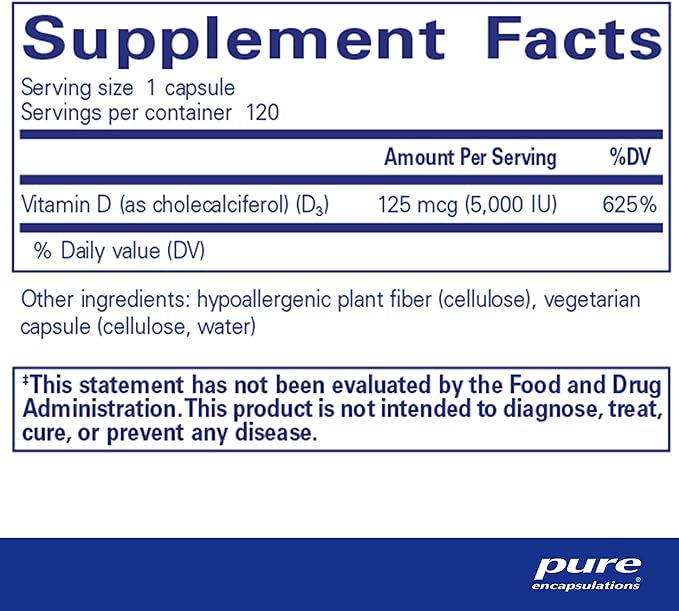 Pure Encapsulations Vitamin D3 125 mcg (5,000 IU) 120 Capsules