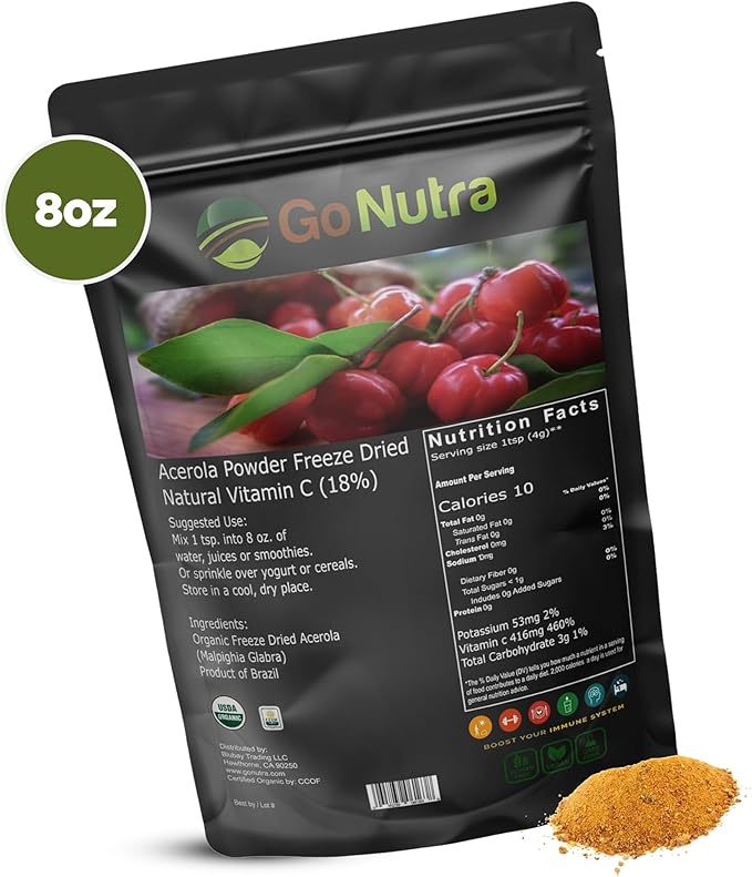 Go Nutra Acerola Powder Organic Freeze 18% Vitamin 8oz