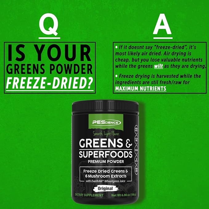 PEScience Greens & Superfoods Powder, Original, 30 Servings, Natural Chlorophyll with Turkey Tail Mushroom & Fruit Extracts Blend