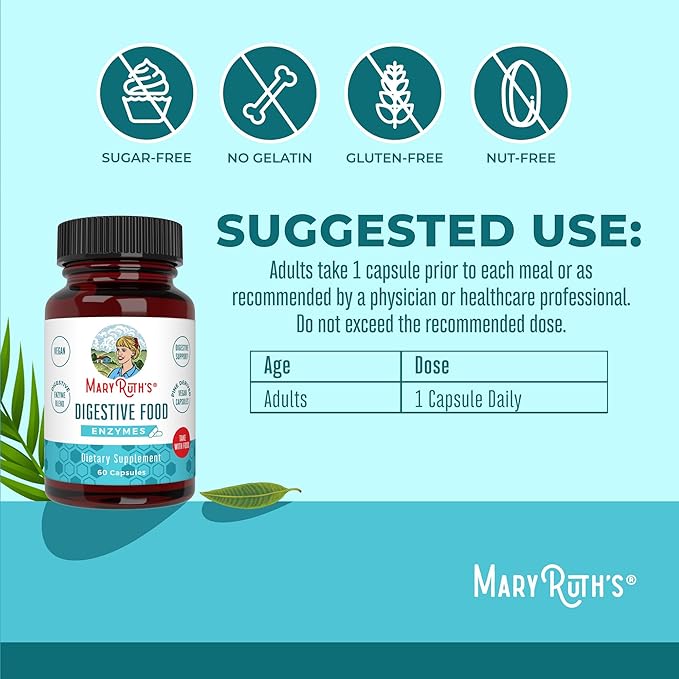 MaryRuth Organics Digestive Enzymes Capsules | Up to 2 Month Supply | Enzyme Supplement for Gut Health Support | Digestion & Immune Support with Amylase | Lipase & Lactase | Vegan | 60 Count