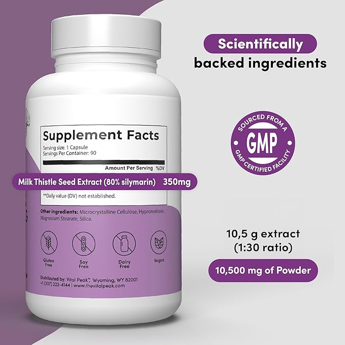 Milk Thistle Extract Capsules 350 mg 80% Silymarin 90 Capsules