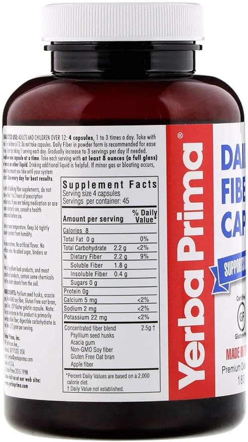 Yerba Prima Daily Fiber Capsules – 180 Caps 3) -