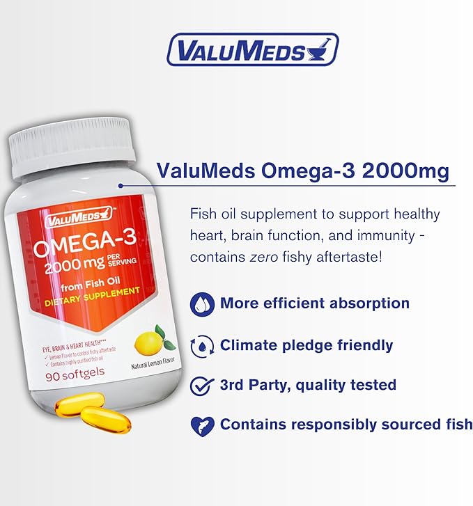ValuMeds Omega-3 Fish Oil EPA + (90 Count 1), 2000mg 2000mg (1480mg (1480mg EPA