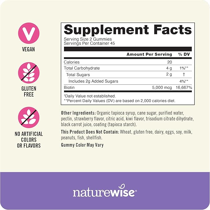NatureWise Biotin Gummies B7 5000mcg 5000mcg Supports 90 Count[45 Count[45 Day