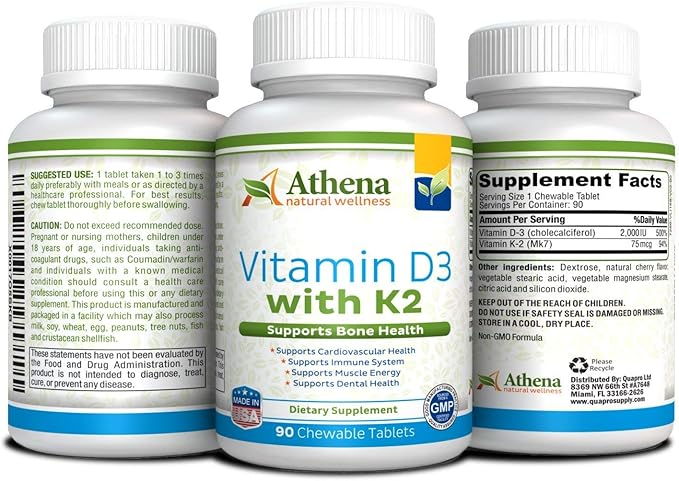 Athena - Vitamin D3 2000IU K2 (MK7) (MK7) - 90 Chewable
