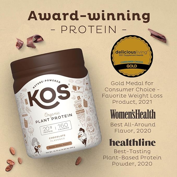 KOS Vegan Protein Powder, Chocolate USDA Organic 10 Servings