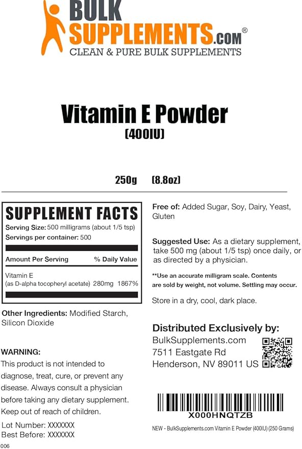 BulkSupplements.com Vitamin E 400 IU Powder 500mg per 250g (8.8 (8.8 oz) 1)