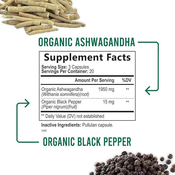 Nature's Nutrition Organic Ashwagandha Capsules Extra 1950mg - 60 Capsules