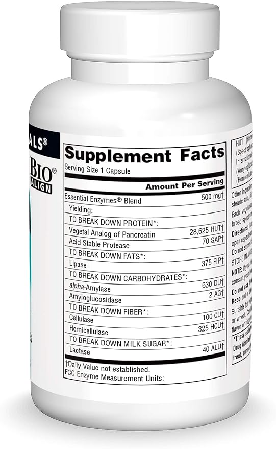 Source Naturals Essential Enzymes 500mg Bio-Aligned 120 Vegetarian