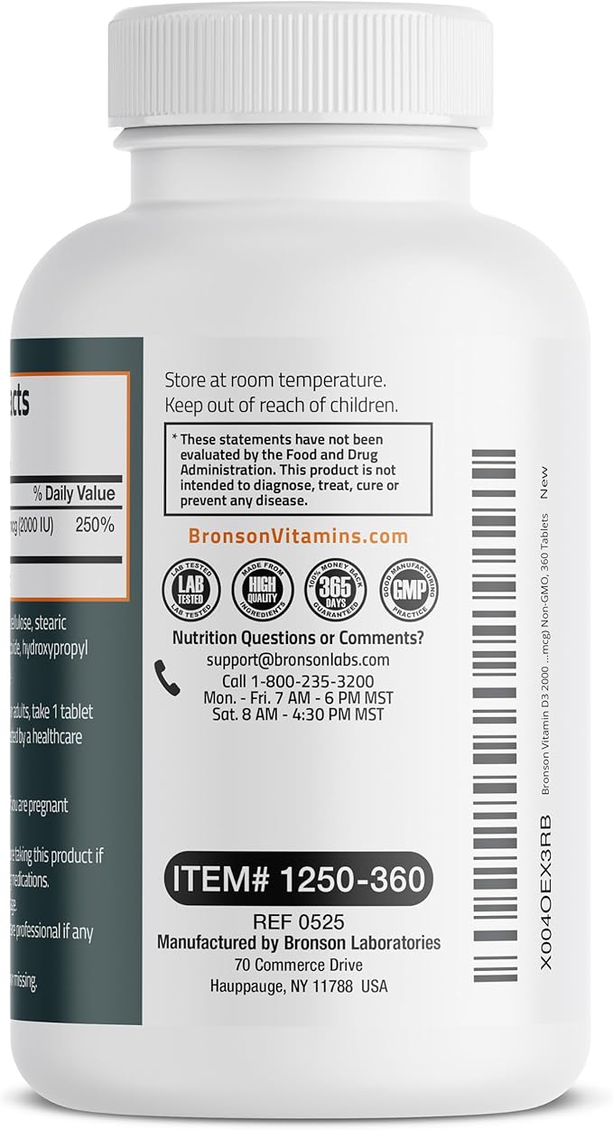 Bronson Vitamin D3 2000 IU (50mcg) Non-GMO, 360 Tablets