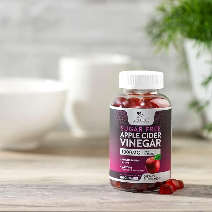 Apple Cider Vinegar Gummies for Weight Loss 1000mg - Vegan Apple Vinegar Gummy for Detox & Cleanse, ACV Supplement Pills, Vitamin B12, Sugar Free ACV Gummy, Non-GMO, Nature's Nutrition - 120 Gummies