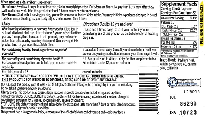Quality Choice Daily Fiber Capsules 160 Count