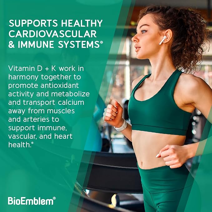 BioEmblem Vitamin D3 K2 Capsules (5000IU 200mcg) - MK7 and MK4 for 3-in-1 Complex K2 Supplement 90 Caps