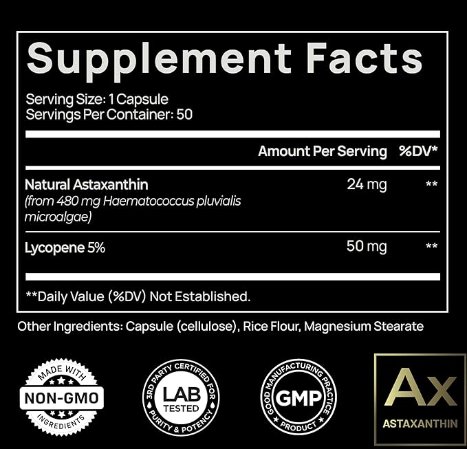 Astaxanthin 24mg + Lycopene 50mg Clinical 100% Natural