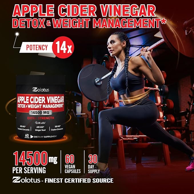 Zolotus 14x Strength Apple Cider Vinegar 14500mg, with (60 Caps)