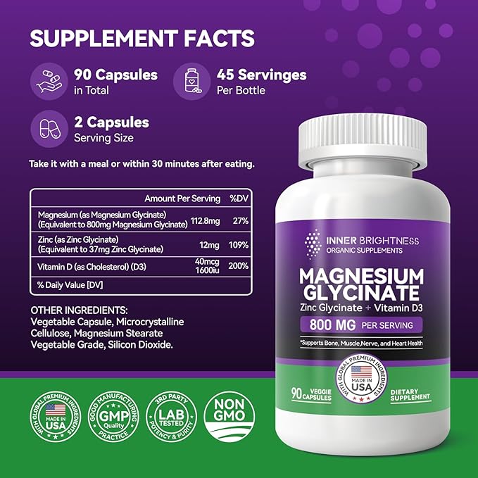 Magnesium Glycinate - Magnesium Supplement D3 for 90 Vegetarian
