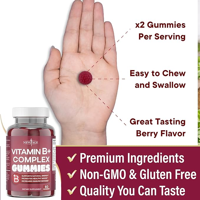 NEW AGE Vitamin B Complex Gummies B3, B5, B5, B6, B6, B7, B7, B9 B9 & B12 – (180 Count 3))