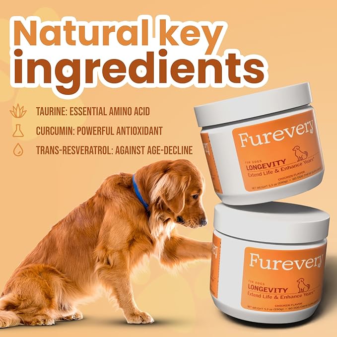 Chewable Dog Vitamins and Supplements – Daily Longevity Multivitamin for Dogs with Curcumin, Taurine, Trans-Resveratrol – Essential Vitamins for Dogs to Support Wellness and Vitality