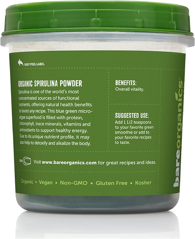 BareOrganics SPIRULINA Powder (Raw - Organic), 8 ounce (pack of 1)