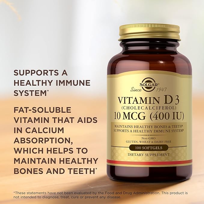 SOLGAR Vitamin D3 (Cholecalciferol) 250 mcg (10,000 IU) 100 Softgels 100 Servings