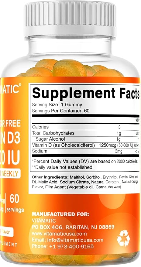 Vitamatic Sugar Free Vitamin D3 50,000 60 Pectin