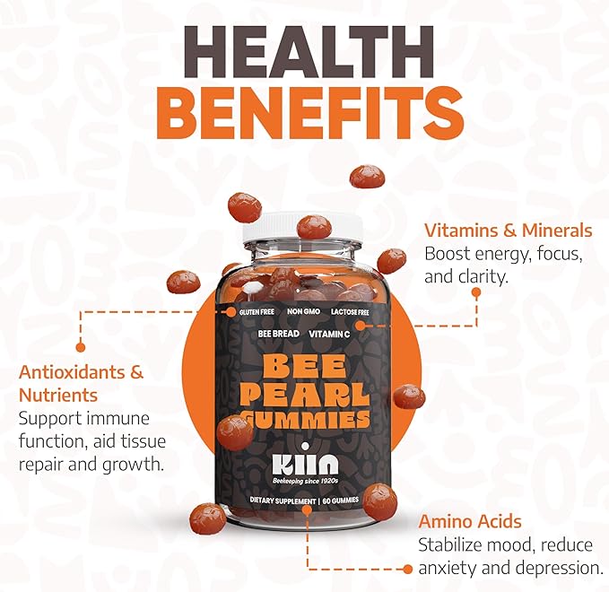 Bee Bread Gummies - Fermented Bee Pollen & Honey, 100% Natural Multivitamin, Superfood for Energy, Metabolism, Sleep, Recovery, Immunity | Rich in Vitamin C, B, Amino Acids, Antioxidants, Minerals
