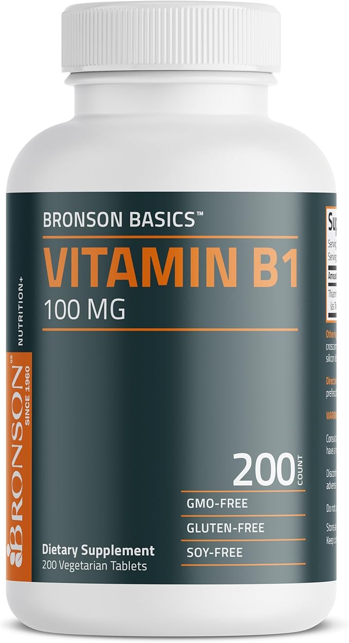 Bronson Vitamin B1 100 MG, Non-GMO, 200 Vegetarian Tablets