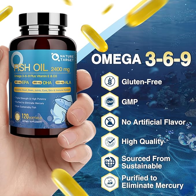 Triple Omega 3 6 9, Fish 2400mg Softgels D3 &