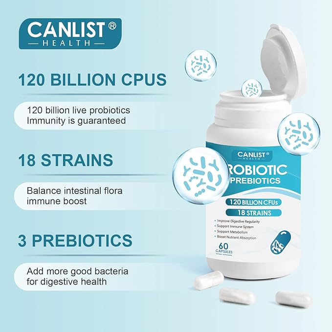 Probiotics 120 Billion CFUs 18 Strains, 3 Prebiotics 60 Vegetarian