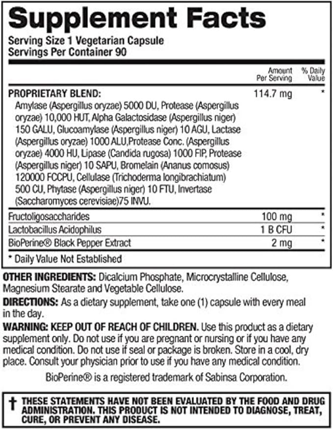 Top Secret Nutrition Digestive Enzymes Pre 90 Count