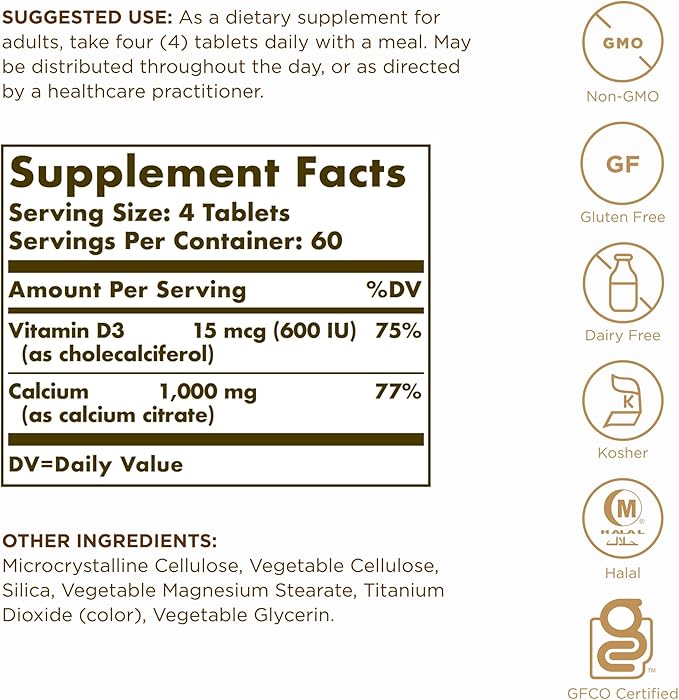 Solgar Calcium Citrate with Vitamin D3-240 Tablets 60 Servings