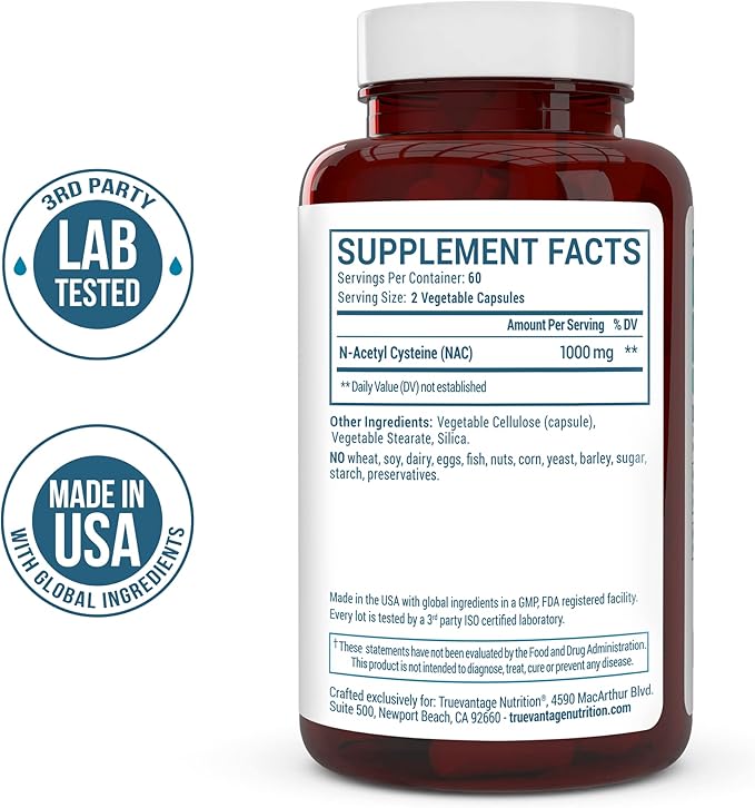 NAC Supplement (N-Acetyl Cysteine) 1000 mg-Antioxidant 120 Count 60 Servings