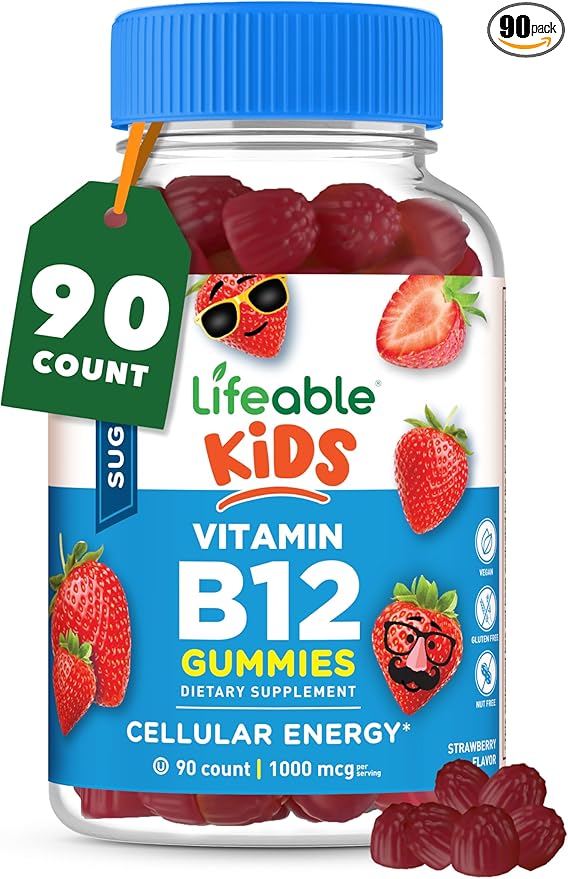 Lifeable Sugar Free Kids Vitamin B12 Gummies | 1000 mcg | Great Tasting B12 Vitamins for Kids | Energy, Mood, and Metabolism Support | B 12 Vitamin Gummies for Boys and Girls | 90 Gummies