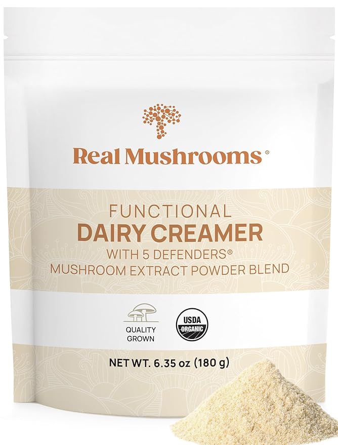 Real Mushrooms Functional Dairy Creamer - Coffee with Mushroom Extracts, Sweetened by Organic Lucuma Powder Maple Sap Powdered for Smoothies 90 Servings