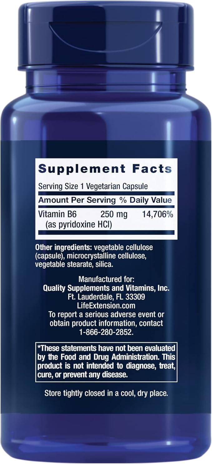 Life Extension Vitamin B6 250 mg, 100 Vegetarian B12, Vegetarian 90 Count