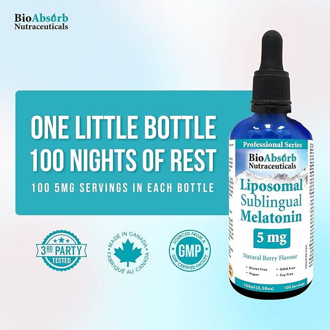 Bio Absorb Liposomal Liquid Melatonin 5mg 100-Day Supply. (3.38oz)