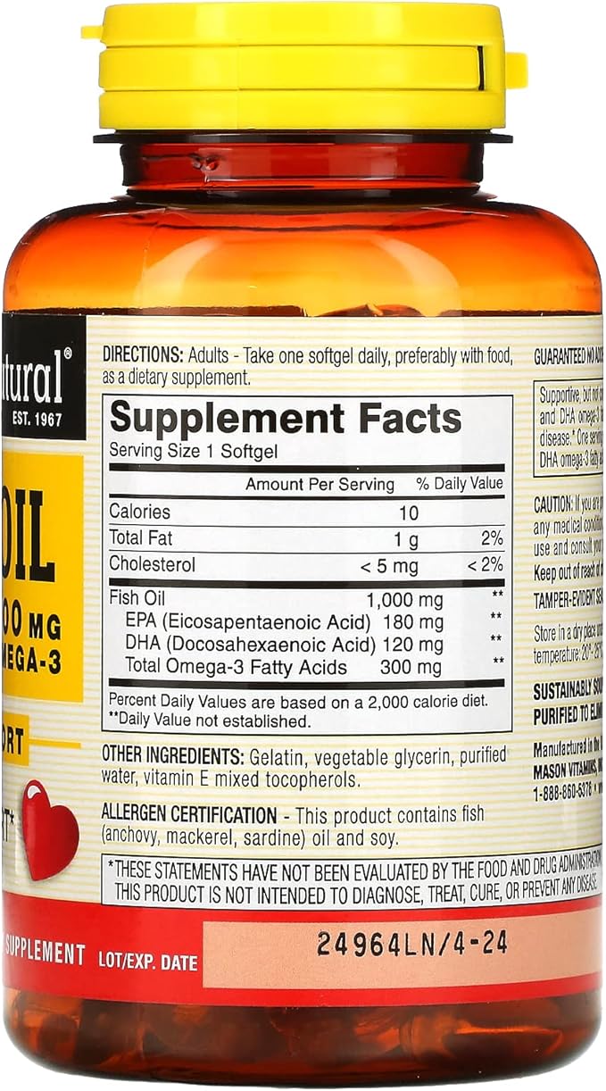 Mason Natural Fish Oil, 1,000 mg, 120 Softgels