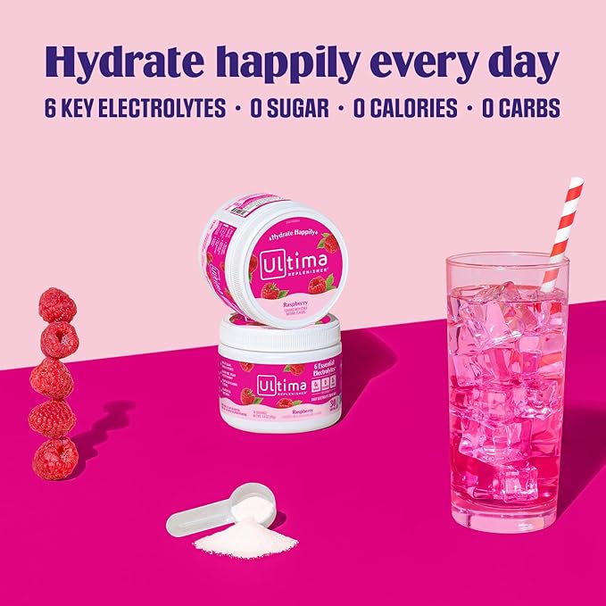 Ultima Replenisher Daily Electrolyte Powder Drink Mix – Raspberry, 30 Servings – Hydration Powder with 6 Key Electrolytes and Trace Minerals – Keto Friendly, Vegan, Non-GMO and Sugar-Free