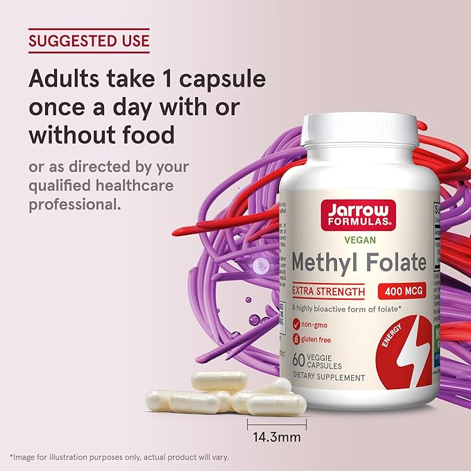 Jarrow Formulas Extra Strength Methyl Folate 400 mcg, 60 Veggie 60 Day