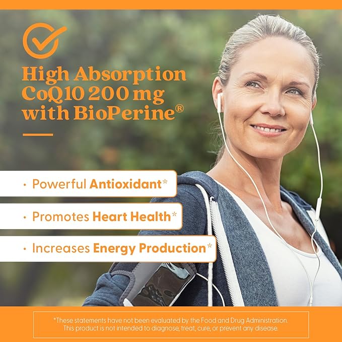 Doctor's Best High Absorption CoQ10 with BioPerine, Heart Health & Energy Production, Naturally Fermented, Gluten Free, Vegan, 200 mg 60 Veggie Caps
