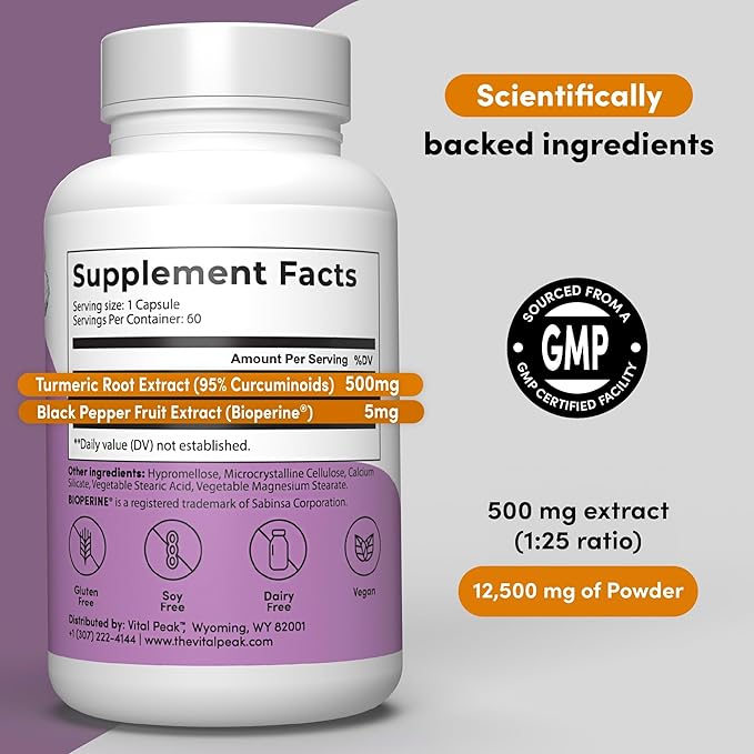 Turmeric Curcumin with Black Pepper 500mg Extract 95% Curcuminoids 60 capsules