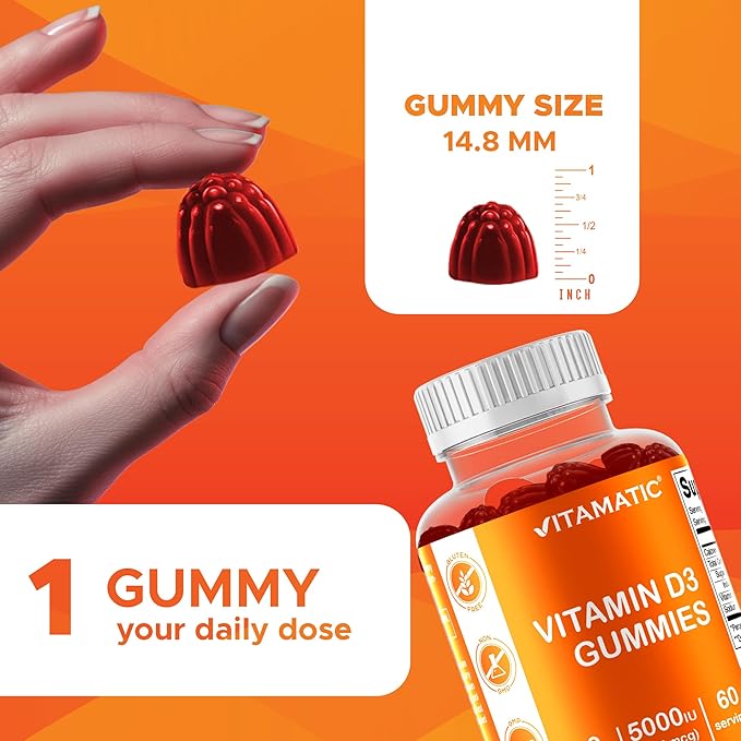 Vitamatic Vitamin D3 Gummies – 5000 IU Per Gummy – 60 Gummies