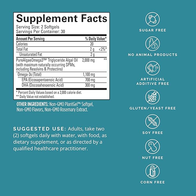 BRAINMD Dr Amen Vegan Omega-3 Power 60 Plant-Based 1,100 mg 30 Servings