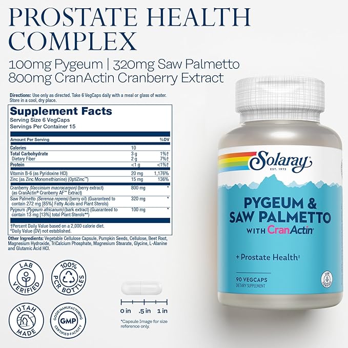SOLARAY Pygeum and Saw Palmetto with CranActin 60-Day Guarantee (15 Servings, 90 VegCaps)