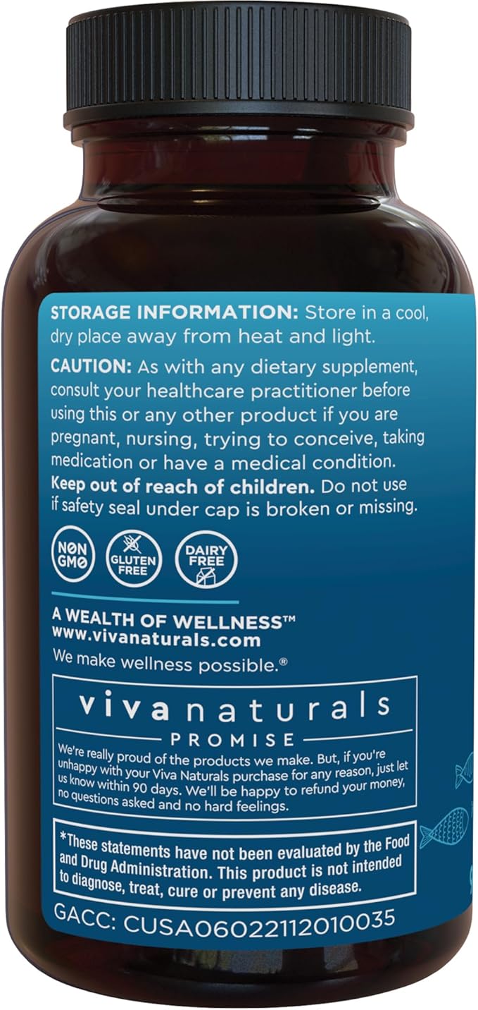 Viva Naturals Triple Strength Fish Oil 3 Supplement 2500 mg 3 Fatty 90 Pescatarian-Friendly