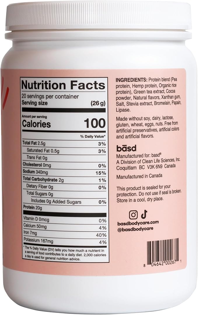 basd Energizing Protein, Mocha Shake 20g Protein, 20 Servings, 100mg Caffeine, 512g Tub