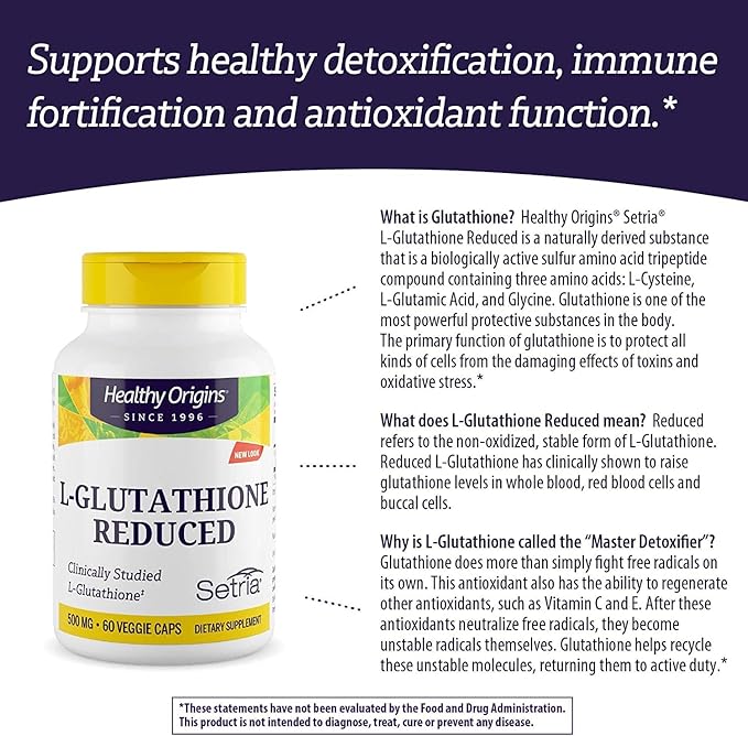 Healthy Origins L-Glutathione (Setria) Reduced, 500 mg 60 Veggie